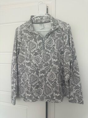 Vera Bradley Quarter-Zip Floral Pullover in Gray & White
